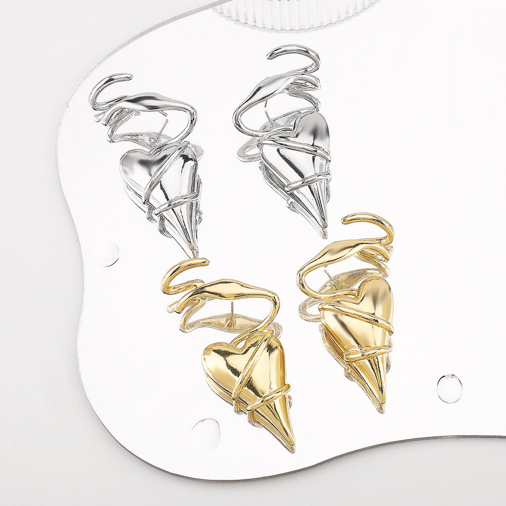Heart Wrap Style Gold Silver Plated Alloy Stud Earrings For Women Bulk