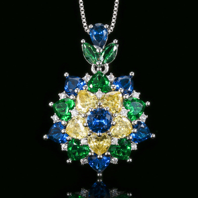 Flower Multi Gemstone Silver CZ Necklace Earring Ring Set Bulk
