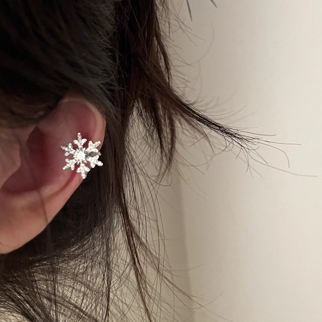 Snowflake Silver CZ Anti Tarnish Ear Clip Ear Cuff Earring Bulk