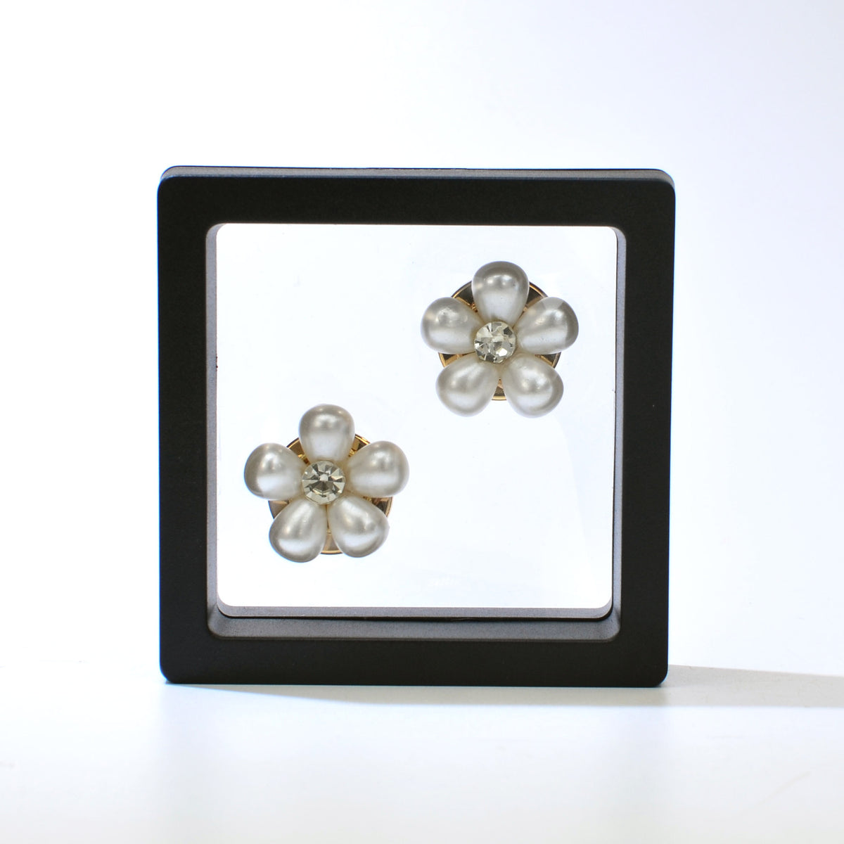 Luxury White Floral Pearl Cluster Gold Plated CZ Brass Button Cover Bulk