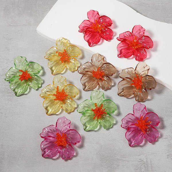 Acrylic Transparent Flower Orange Dangler Stud Earring For Women Bulk Main image