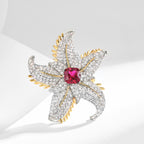 Pink Gold Starfish Cubic Zirconia Copper Anti Tarnish Brooch Women Bulk
