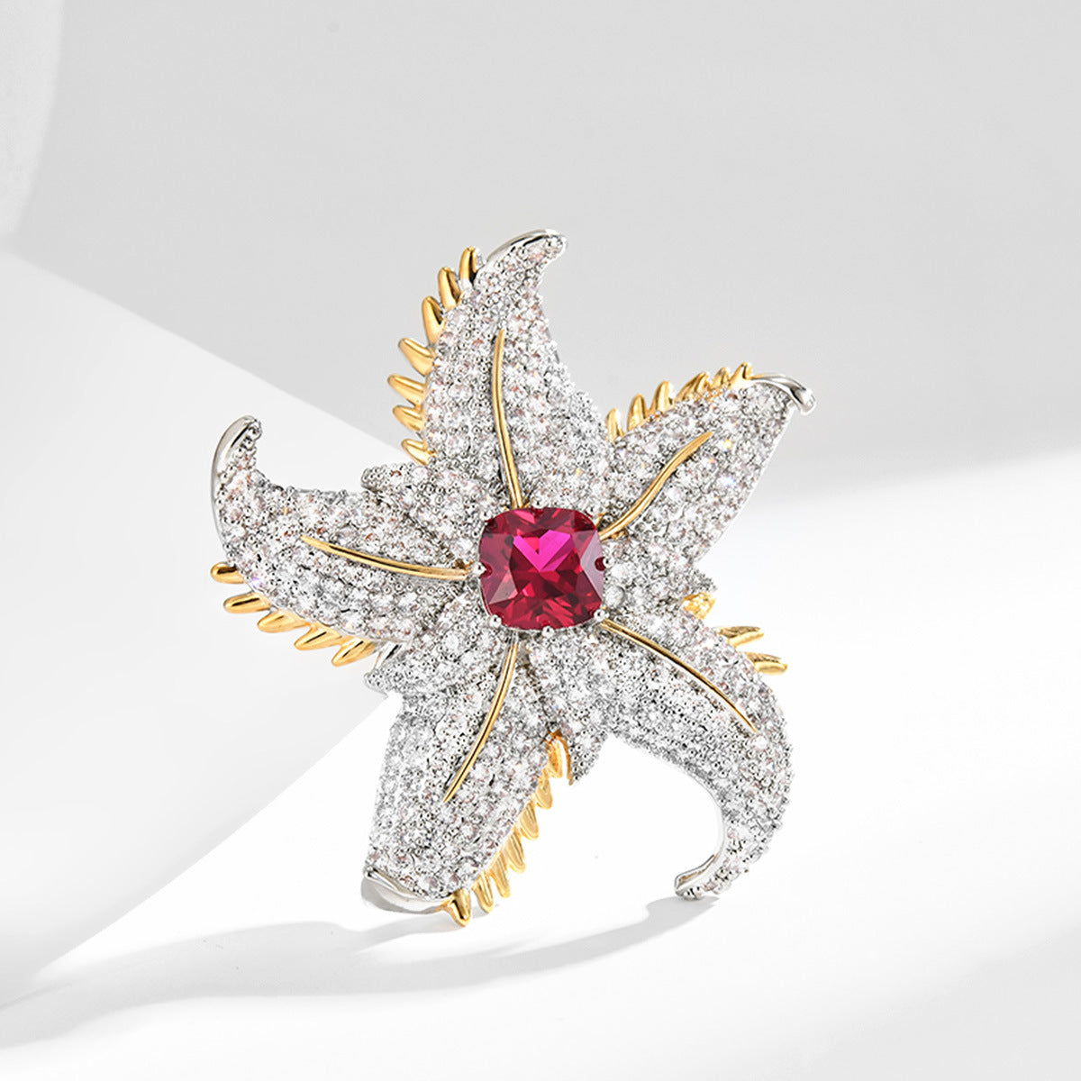 Pink Gold Starfish Cubic Zirconia Copper Anti Tarnish Brooch Women Bulk
