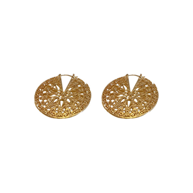 Filigree Wheel 18K Gold Anti Tarnish Hoop Earring For Women Bulk