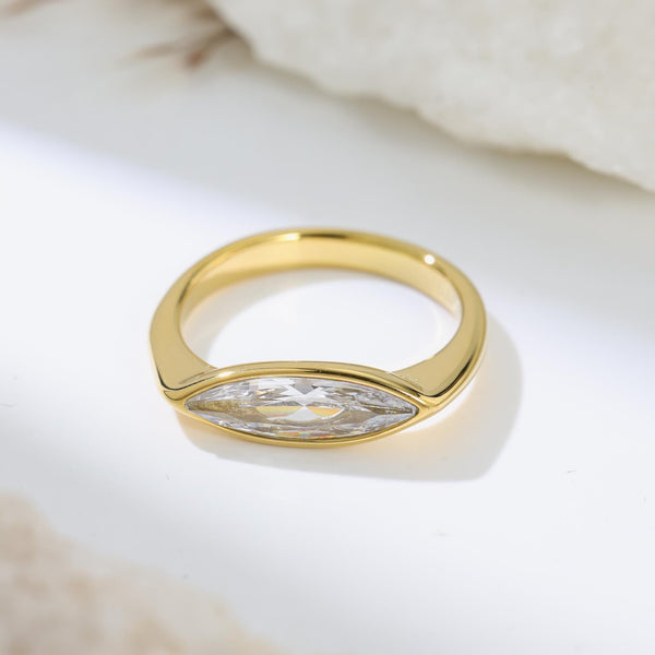 Marquise Cut Gold Plated Rhinestone Stainless Steel Fancy Ring Bulk Secondary image