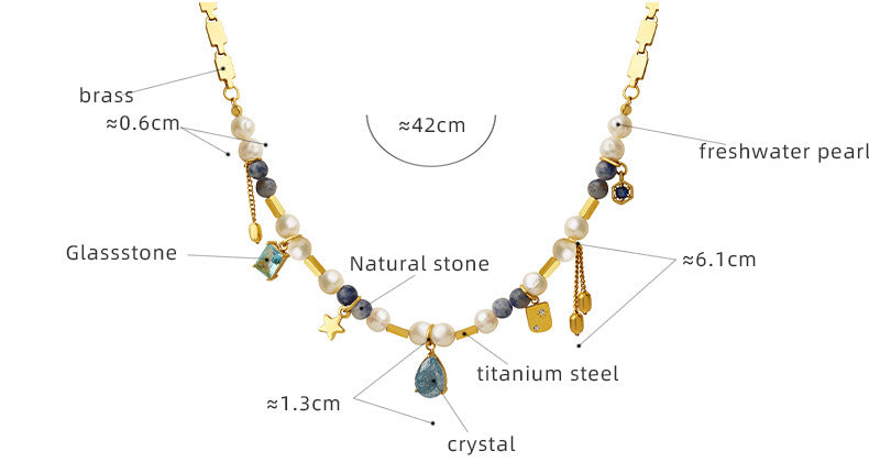 Drop Pearl Blue Purple 18K Gold Anti Tarnish Necklace Chain Women Bulk