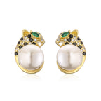 Panther Cubic Zirconia Pearl 18K Gold Anti Tarnish Stud Earring Bulk