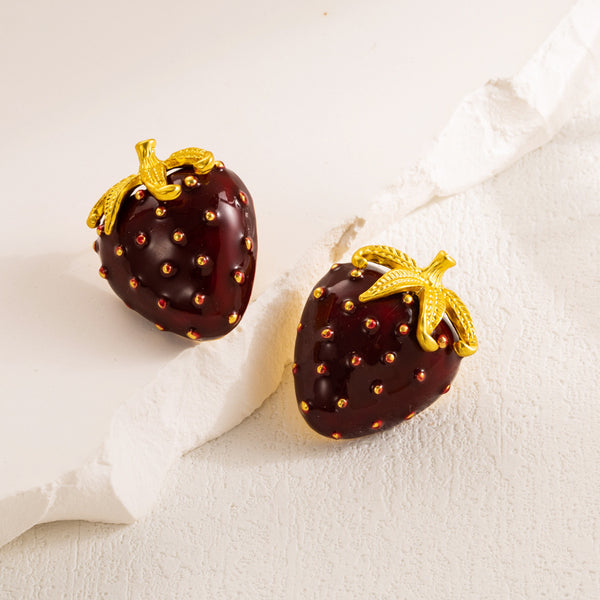 Strawberry Red Maroon 18K Gold Dangler Earring For Women Bulk Secondary image