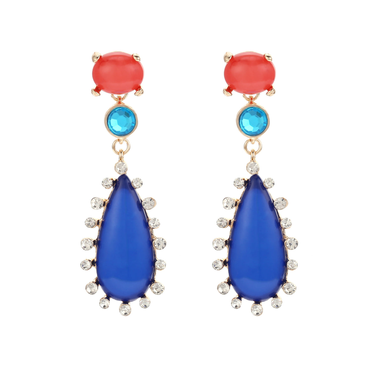 Multi Color Gemstone Gold Plated White CZ Teardrop Dangler Earrings Bulk