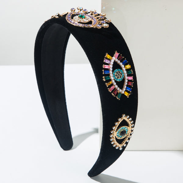Evil Eye Eyelashes Black Gold Rhinestone Cubic Zirconia Headband Hair Band Accessories For Women Main image