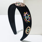 Evil Eye Eyelashes Black Gold Rhinestone Cubic Zirconia Headband Hair Band Accessories For Women