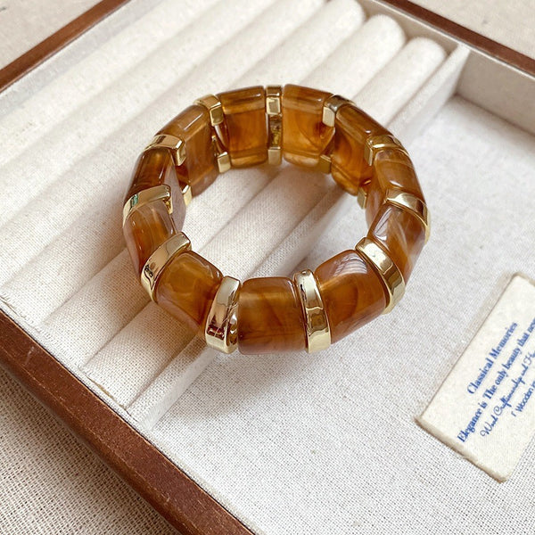 Bulk Brown Stretchable Acrylic Goldn Plain Stainless Steel Bracelet Main image