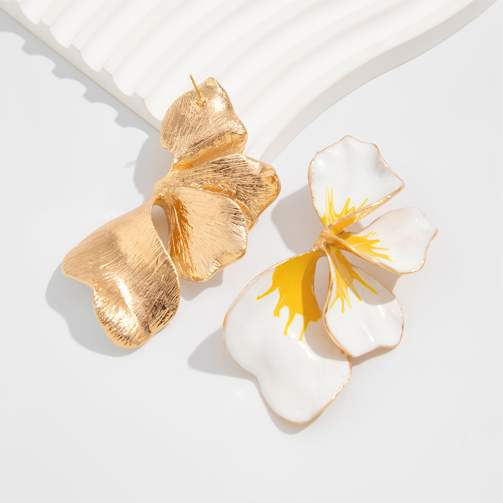Floral Flower Leaf 18K Gold White Pink Yellow Dangler Earring Bulk
