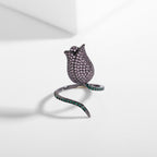 Tulip 18K Gold Plated Blue White Black Purple Sparkling Pave Crystals Anti Tarnished Free Size Ring For Women