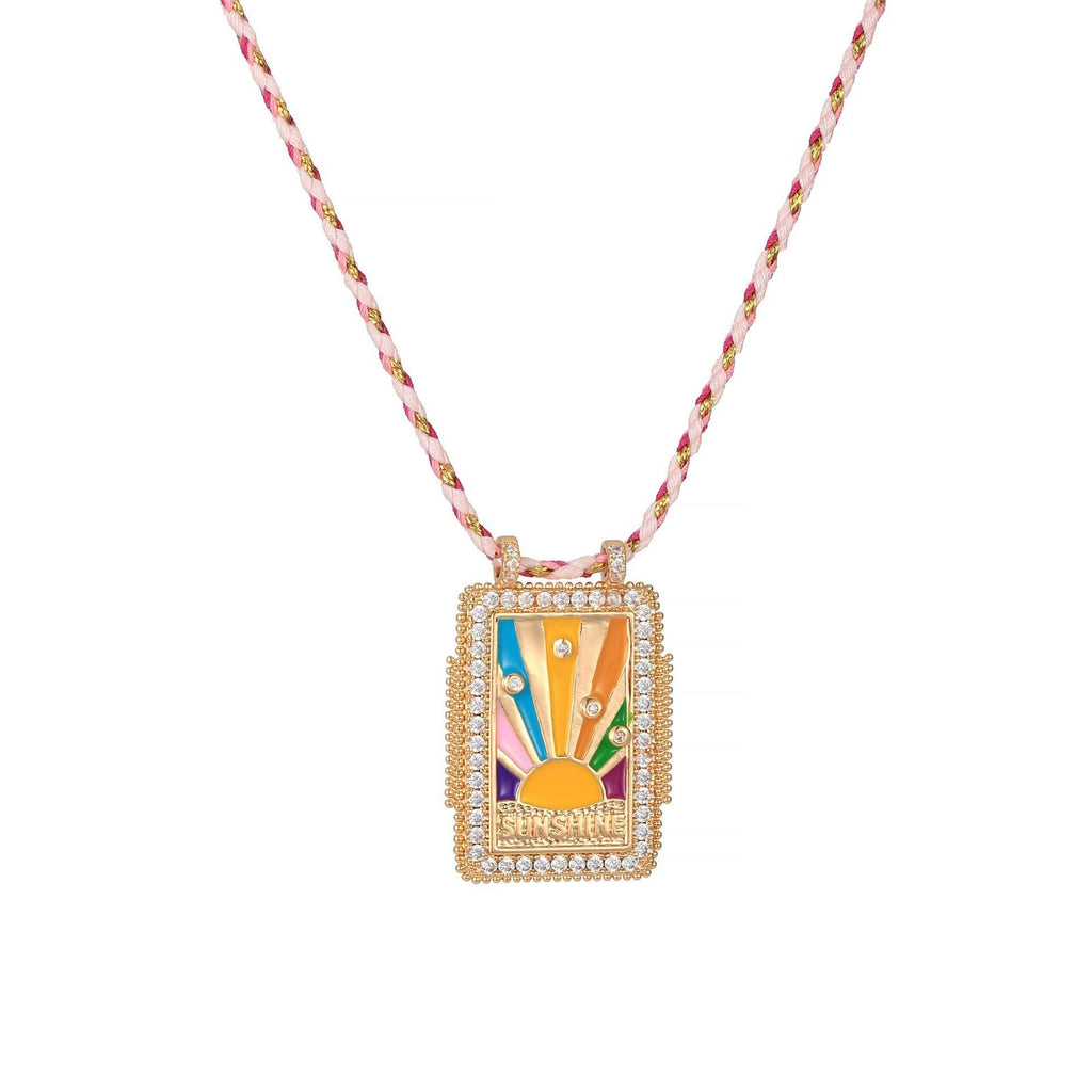 Rainbow CZ Enamel Gold Multi Thread Anti Tarnish Necklace Pendant Bulk