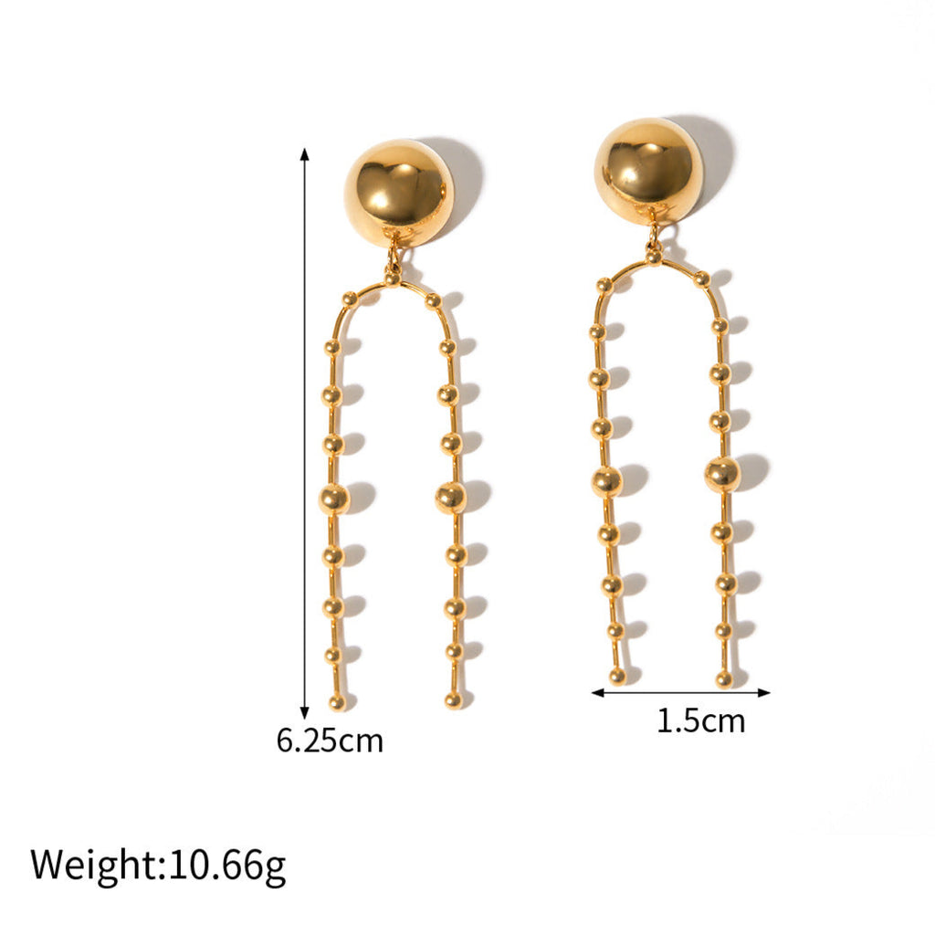 18K Gold Anti Tarnish Stainless Steel Ball Layer Tassel Dangler Earrings For Women