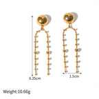 18K Gold Anti Tarnish Stainless Steel Ball Layer Tassel Dangler Earrings For Women