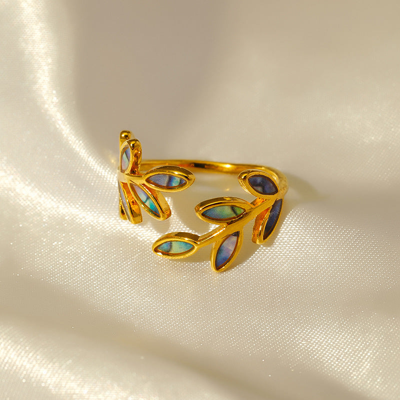 Leaf Dual Side Gold Stainless Steel Anti Tarnish Free Size Ring Bulk