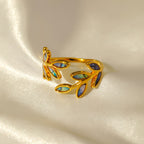 Leaf Dual Side Gold Stainless Steel Anti Tarnish Free Size Ring Bulk