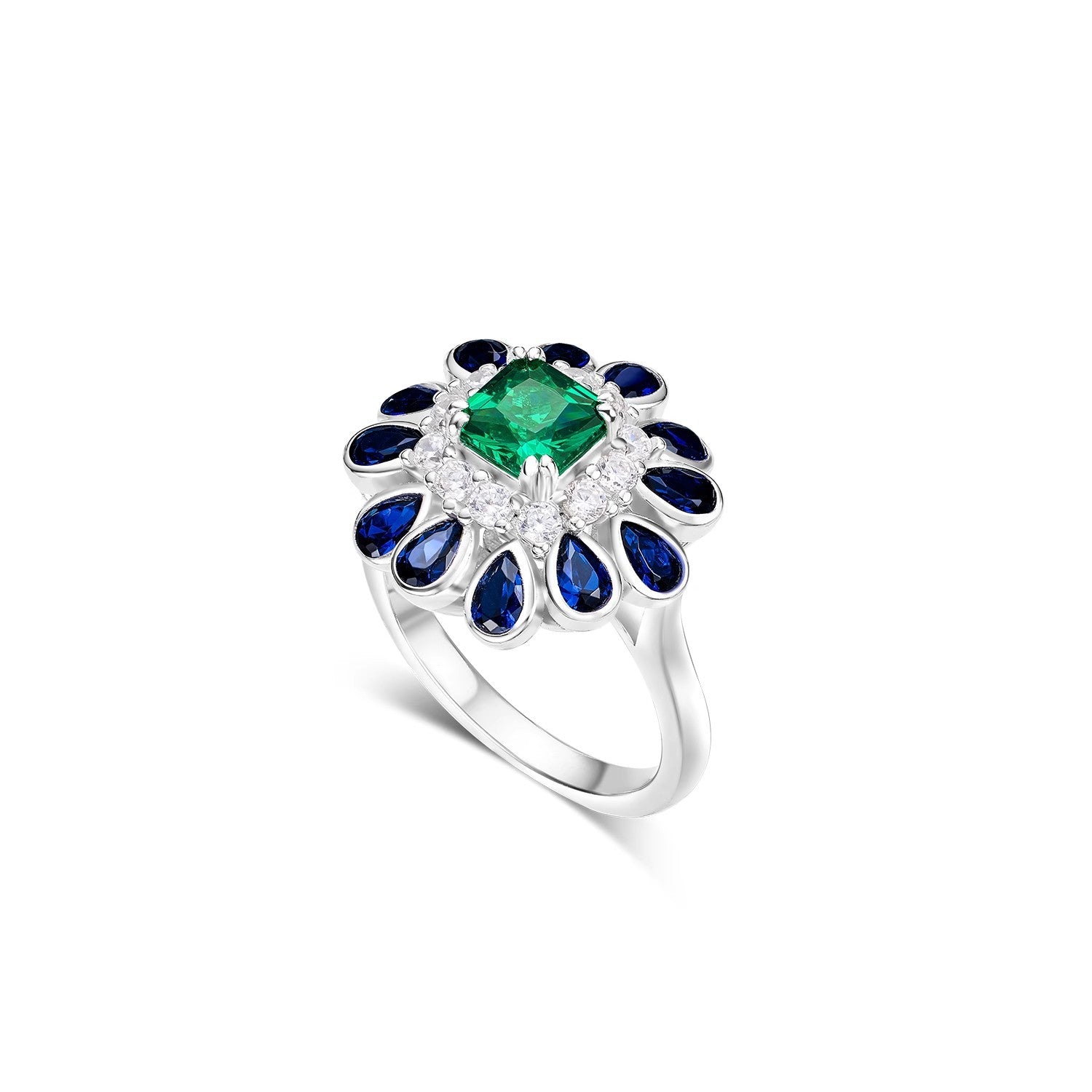 Sunflower Blue Green Gemstone Silver CZ Necklace Earring Ring Set Bulk