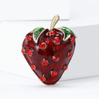 Red Strawberry Gold Rhinestone  Alloy Brooch For Women