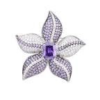 Five Petal Floral Silver Plated CZ Copper Anti Tarnish Brooch Wholesale