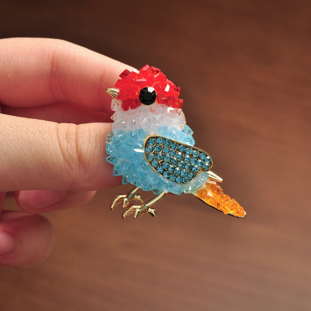 Multi Color Trendy Bird Shape Gold Plated Crystal Brooch For Women Bulk