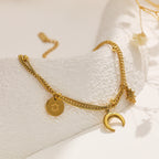 Moon And Star 18K Gold Stainless Steel Charm Chain Bracelet Bulk