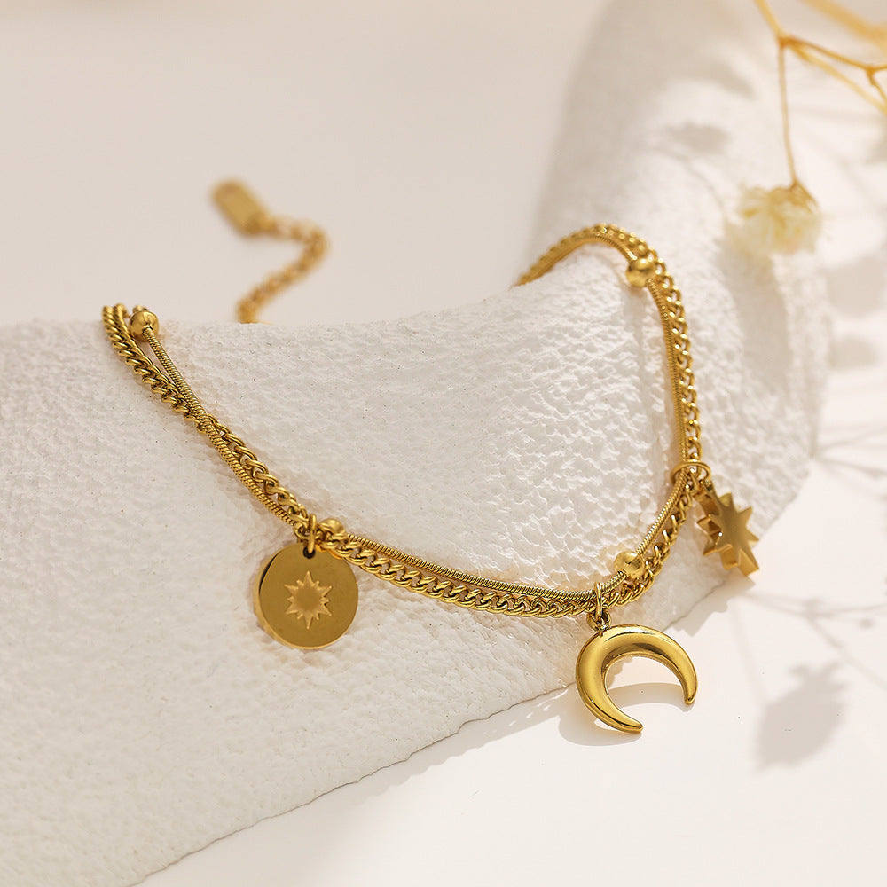 Moon And Star 18K Gold Stainless Steel Charm Chain Bracelet Bulk