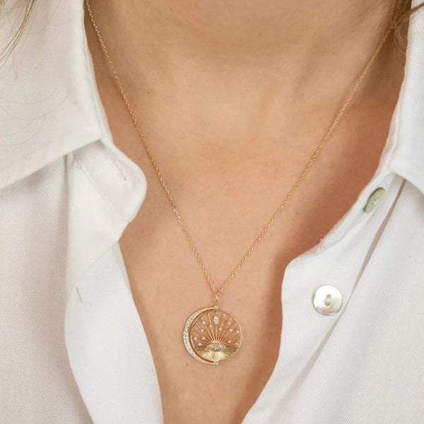 Sun Evil Eye 18K Gold Cubic Zirconia Anti Tarnish Stainless Steel Necklace Pendant Chain For Women Secondary image