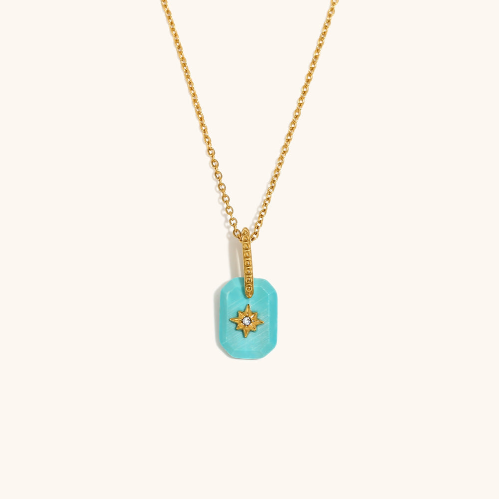 Rectangle Star Transparent 18K Gold Stainless Steel Anti Tarnish Pendant Chain Necklace For Women