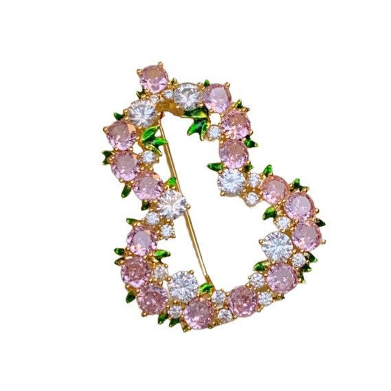 Designer Floral Oval Gold Plated Pink & White CZ Alloy Brooch Bulk