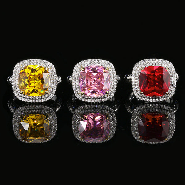 Square CZ Red Pink Yellow Silver Anti Tarnish Adjustable Ring Bulk Main image