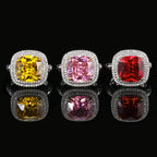 Square CZ Red Pink Yellow Silver Anti Tarnish Adjustable Ring Bulk