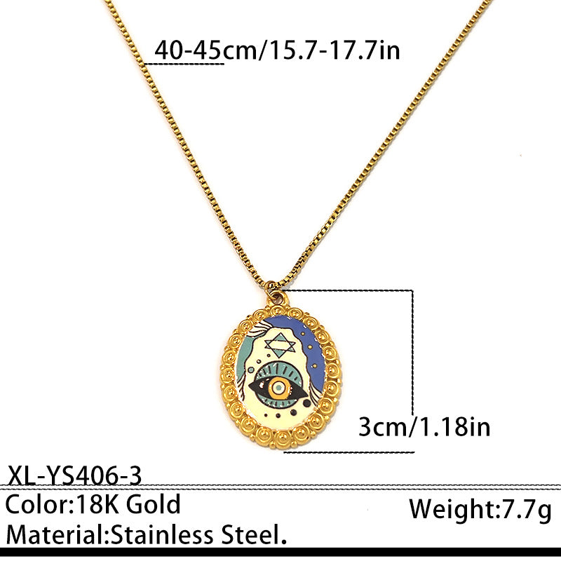 Evil Eye Gold Plated Blue & White Enamel Stainless Steel Necklace Bulk