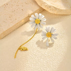 Bulk White Floral Daisy Style Gold Enamel Stainless Steel Drop Earrings