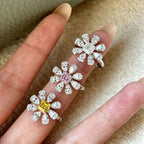 Pink Yellow White Flower Gold Cubic Zirconia Copper Adjustable Ring Bulk