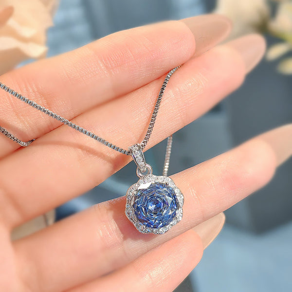 Flower Solitaire Blue Silver Anti Tarnish Pendant Ring Set Women Bulk Secondary image