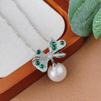 Bow Green White Silver CZ Pearl Anti Tarnish Pendant Earring Bulk