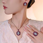 Oval Cluster Black CZ Anti Tarnish Copper Necklace Combo Set Wholesale