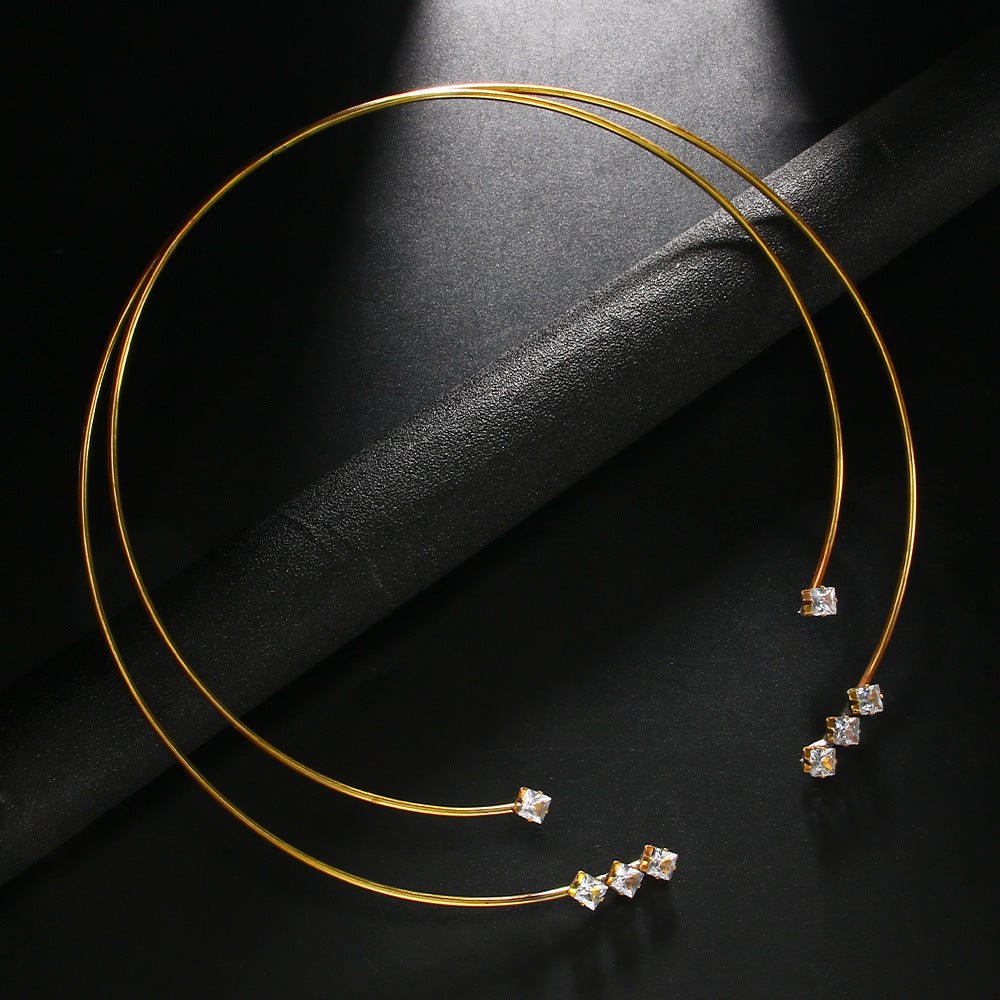Dual Layer 18K Gold Rhinestones Cubic Zirconia Hasli Necklace Bulk Main image