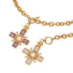 Cross Rectangle Solitaire 18K Gold Cubic Zirconia Pearl Anti Tarnish Stainless Steel Necklace Pendant Chain For Women