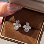 Luxury Petal Design Silver CZ Anti Tarnish Copper Stud Earrings Bulk