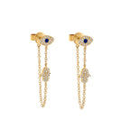 Gold Silver Evil Eye Hamsa Chain Cubic Zirconia Copper Drop Earrings Bulk
