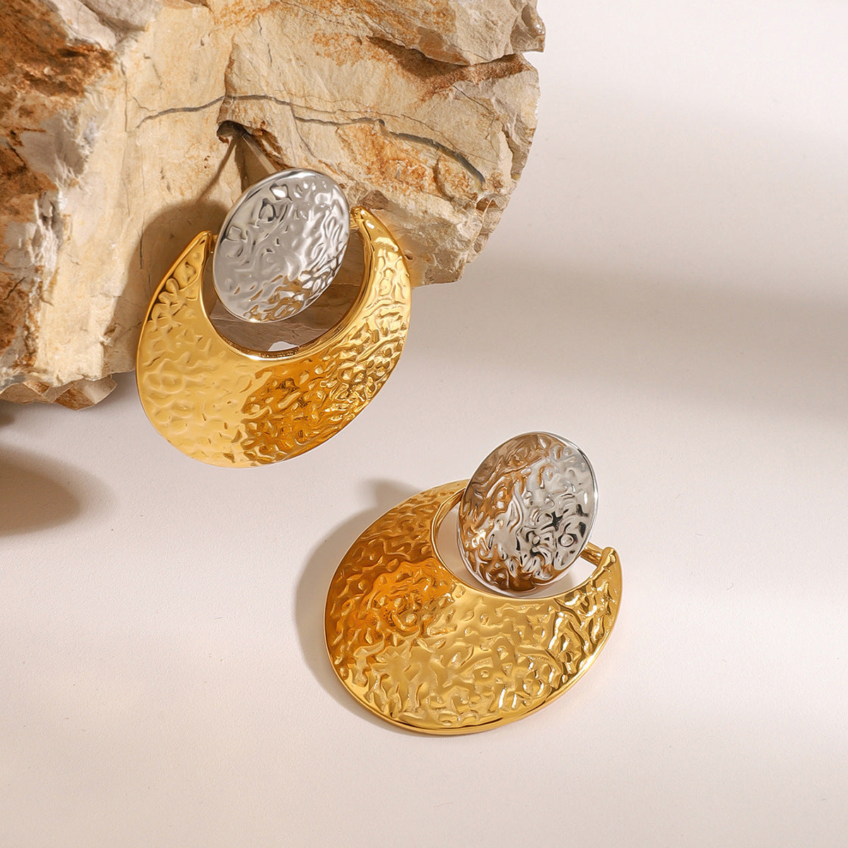 Designer Dual Tone Textured Gold Silver Plated Copper Hoop Earrings Bulk