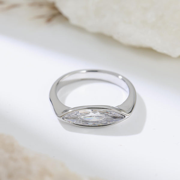 Marquise Cut Silver Plated Rhinestone Stainless Steel Fancy Ring Bulk Secondary image