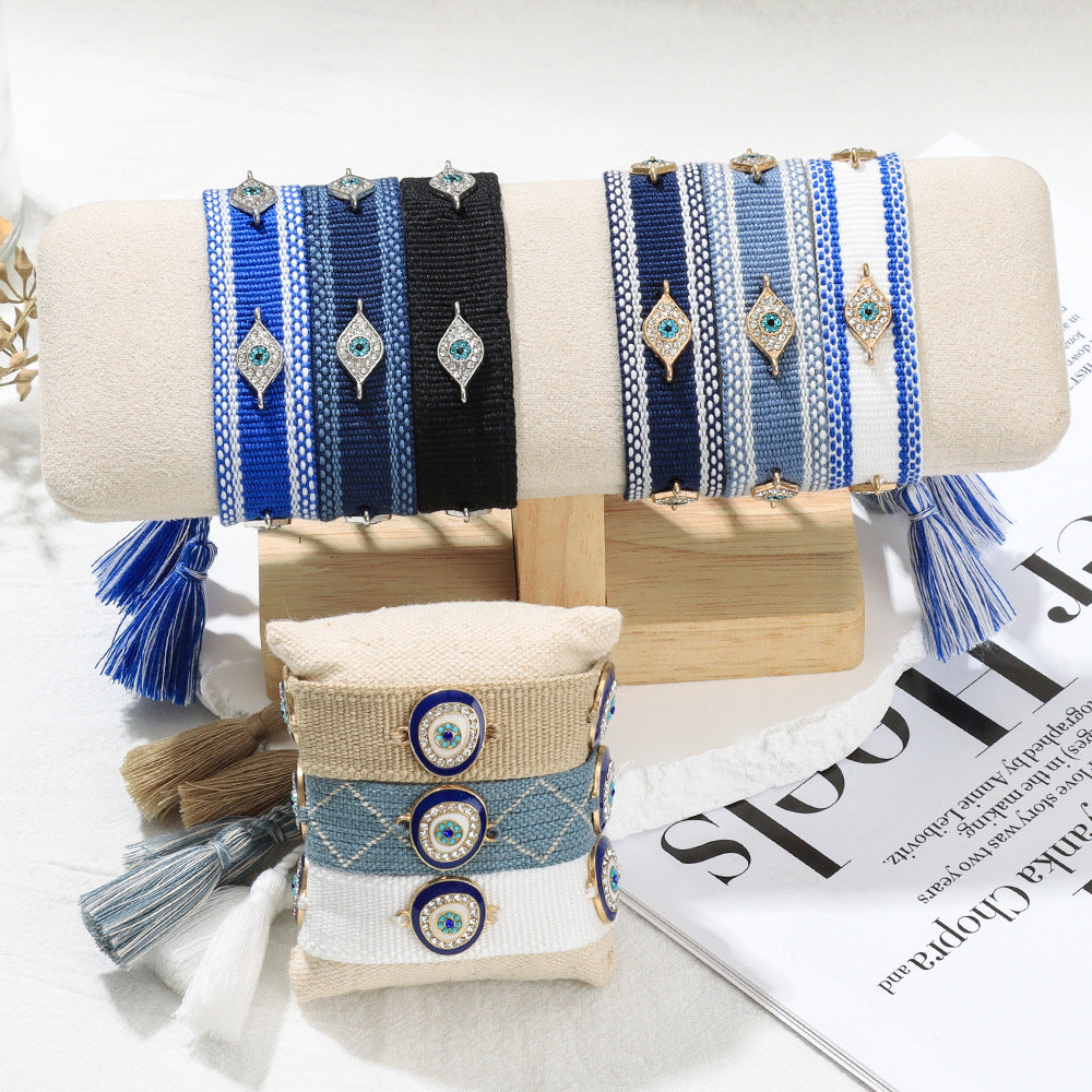 Evil Eye Gold Silver Multicolor Thread Cotton Adjustable Bracelet Bulk