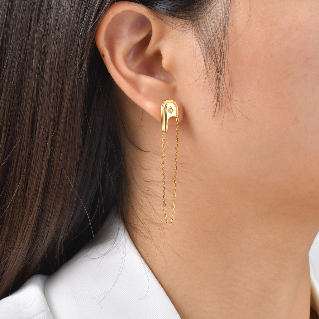 Bulk Trendy U-Curve Gold CZ Anti Tarnish Stainless Steel Drop Earrings