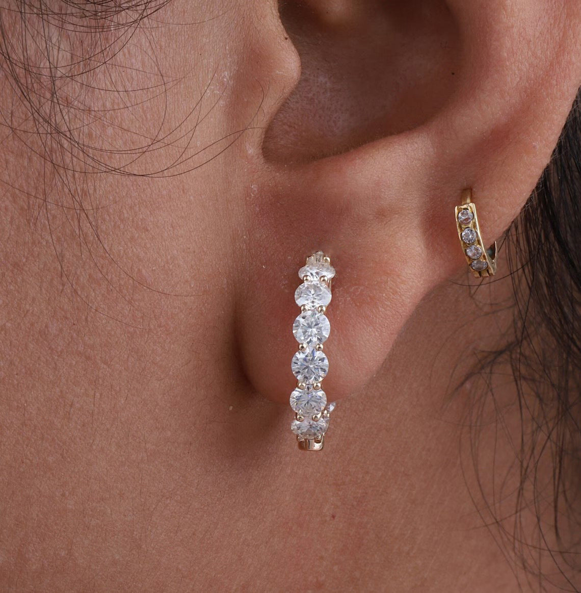 Round Solitaire 18K Gold Silver CZ Anti Tarnish Hoop Earring Bulk Secondary image