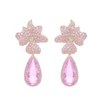 Floral Flower 18K Gold Plated Blue Yellow Pink Crystals Copper Drop Dangler Earrings For Women